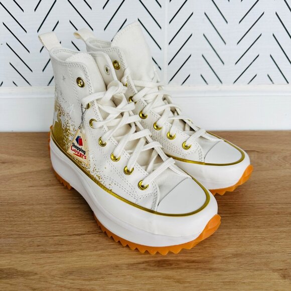 ⭐Converse Run Star Hike Hi Men Shoes Sz 6 Gold Embroidered Stars Sneaker A12900C - Picture 2 of 9